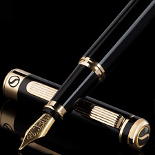 Scriveiner Black Lacquer Fountain Pen - Stunning Luxury Pen with 24K Gold 18K &