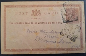 1892 Jamaica Postcard 1/2d Stamped Postcard cd Kingston-Brownstown - Picture 1 of 2