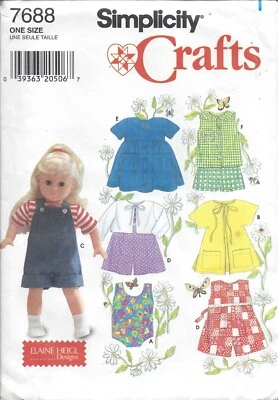 Simplicity 7688 Sewing Pattern ~ 18" Doll Clothes - Elaine Heigl - Uncut - Image 1 of 2