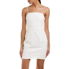 Sz S ASTR White Sleeveless Strappy Linen Smocked Back Mini Dress Beachy Vacation