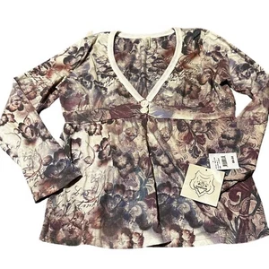 CUBISM Womens XL Top Boho Print Long Sleeve V-Neck Shirt - Picture 1 of 6