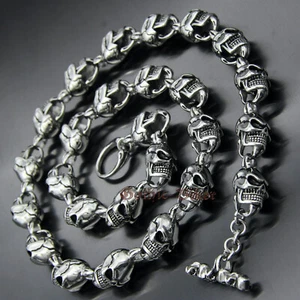 Men's Heavy Stainless Steel Skull Chain Link Necklace Retro Silver Gothic Punk - Picture 1 of 12