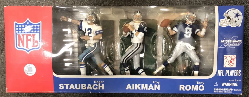 McFarlane NFL Dallas Cowboys QB paquete de 3 figuras Staubach, Aikman, Romo NUEVO 2007 Foto 1 de 4