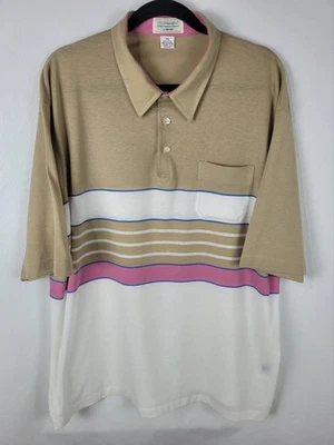 VTG 80's Arrow Tournament Polo Shirt Mens 2XL Colorblock Striped Pastel Pink Tan - Image 1 of 4