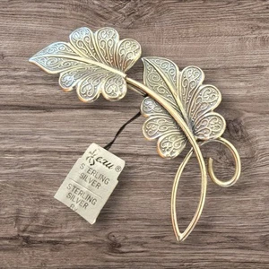 Sterling Silver Beau Double Leaf Brooch 10.7g Fine Jewelry Ornate Leaves Pin Nwt - Picture 1 of 2