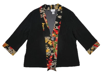 SOFT SURROUNDINGS Womens XL Kimono Jacket Button Textured Floral Trim Topper VTG - Image 1 of 4