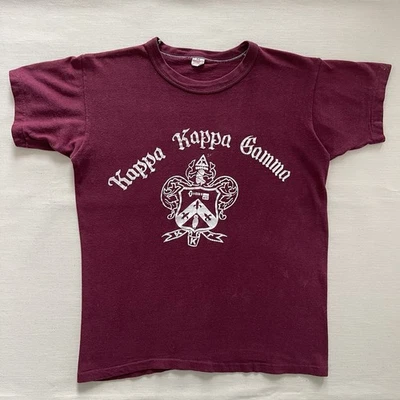 Vintage 50s Fraternity Kappa Kappa Gamma All Cotton Burgundy T Shirt Sz Medium - Image 1 of 4