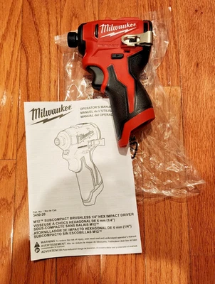 Milwaukee 3450-20 M12 12 Volt 1/4" Hex Subcompact Brushless Hex Impact Driver - Image 1 of 4