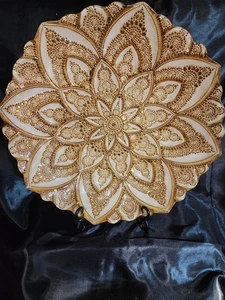 Einzigartige künstlerische Akzente handverzierte Glasschale 16" Floral Gold Metalic - Bild 1 von 3