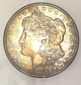 1921 S Morgan Dollar vz ca. unzirkuliert 90% Silber 1 $ getönt.1c - Bild 1 von 2