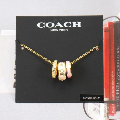 NWOT Coach Signature Pink Enamel Necklace Gold Tone - Image 1 of 4