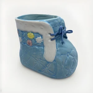 De Colección Zapato Bebé Bota Maceta Jarrón Guardería Azul Japón Encaje Floral  - Imagen 1 de 5