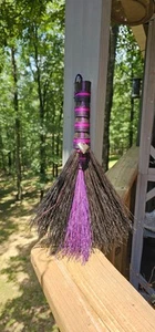 Black & Purple Hand Broom Ombre Deep Purple Twine, Hawks Tail Whisk - Picture 1 of 10