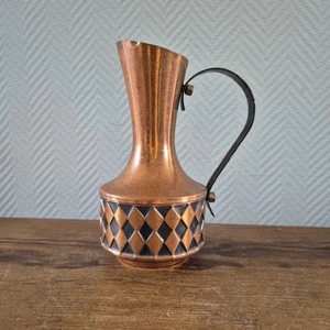 Vintage Copper Vase Pitcher Jug Embossed Handle - Picture 1 of 6