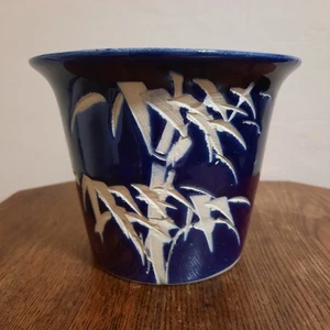 Chinesische kobaltblau und weiß Porzellan Vase Übertopf geätztes Bambusmuster 4" - Bild 1 von 10