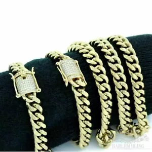 Mens Miami Cuban Link Bracelet & Chain Set 14k Gold Plated 8mm *CZ Clasp* - Picture 1 of 12