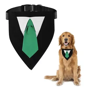 Medium Green Dog Tuxedo Bandana Collar Formal Bowtie for Weddings & Parties - Picture 1 of 5