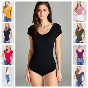 Para mujer Suave Algodón Básico Camiseta Mangas Cortas Body Escote Elastizado Tejido - Imagen 1 de 19