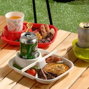 Multi-Purpose Outdoor BBQ Plate Cup Holder BPA-Free Picnic Tray Made in Japan - Picture 1 of 7