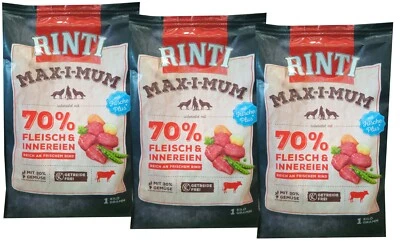 (EUR 11,04 / kg) Rinti Maximum mit Rind getreidefreies Hundefutter: 3 x 1 kg  - Bild 1 von 3