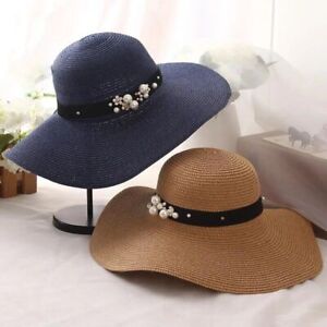 Women Fashion Round Top Raffia Sun Hats Garment Wide Brim Summer Beach Straw Hat