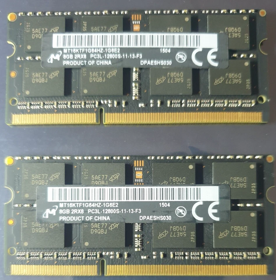 Micron 16GB 2X8GB DDR3L 2RX8 1600MHz PC3L-12800S 204pin Laptop Memory RAM Apple - Image 1 of 1