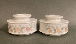Porcelain Taper Candle Holders White Pastel Flowers Vintage 80s/90s SET OF TWO - Picture 1 of 7