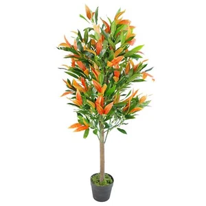 Künstliche Ficus Baumpflanze rot grün Ficus 130cm Echtholzstamm realistisch - Bild 1 von 3