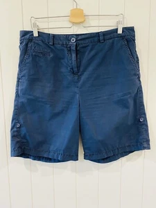 M&S Marks & Spencer Size 14 Ladies Blue Cuffed Shorts Pockets 100% Cotton - Picture 1 of 13