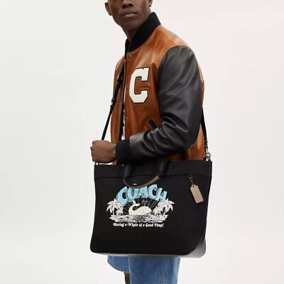 NWT Coach CT899 Tote Bag 38 With Whale Graphic Canvas Smooth Leather $445 - Image 1 of 4