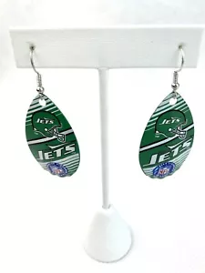 New York Jets NFL Logo Green Vintage Teardrop Spinner Women’s Hook Earrings - Picture 1 of 1