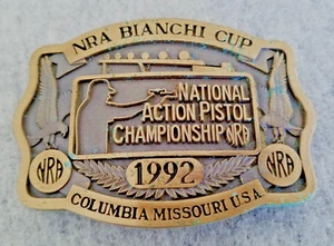 NRA BIANCHI CUP brass BELT BUCKLE 1992 National Action Pistol Championship - Picture 1 of 5