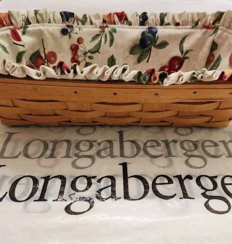 1996 Longaberger Breadbasket with Removable Printed Fruit Fabric & Plastic Liner Cover
