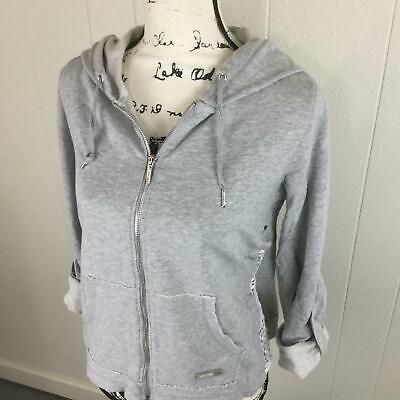 CALVIN KLEIN Full Zip Up Lace Trim Gray Hooded Sweatshirt Hoodie Women's Size S • 12.15€