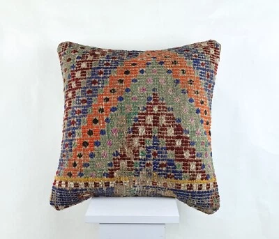 18"x18" Kilim Pillow Cover  Handmade Turkish Vintage Cushion Tribal Lumbar 2678 - Image 1 of 4