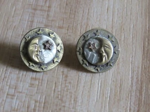 VTG 90s Celestial Astrological Moon Stars Silver Bronze Pierced Stud Earrings - Picture 1 of 3
