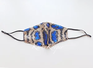 Fashion Face Mask Leopard Cheetah Sequin Glitter Bling Cover Washable Reusable - Picture 1 of 14