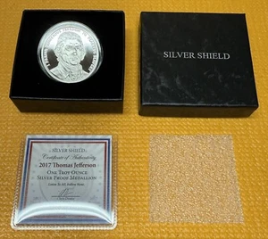 Thomas Jefferson, MiniMintage Proof, Silver Shield, 1oz .999 Fine, COA - Picture 1 of 4