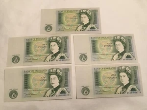 Bank Of England One Pound Notes x 5 1970/84 Consecutive Run. Unc - Picture 1 of 4