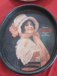 Vintage Serviertablett Tablett CocaCola ovale Form Motiv 1914 - Bild 1 von 3