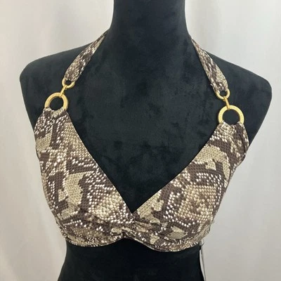 Top de natación de bikini estilo halter piel de serpiente marrón Coco Reef para mujer talla 36/38 C Foto 1 de 4