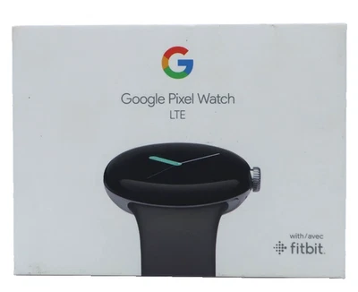 Google Pixel Watch LTE 41mm Silver Stainless Steel Case Charcoal Band NEW! - Image 1 of 3