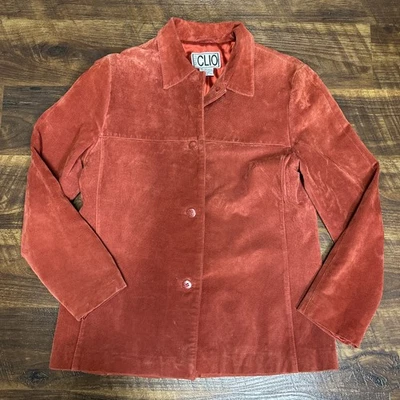 Chaqueta retro vintage para mujer Clio gamuza cuero óxido/rojo abotonada talla 10 Foto 1 de 4