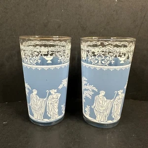 Set of 2 Vintage Jeannette Hellenic Wedgewood Blue 5" Tumbler Glasses - Picture 1 of 6