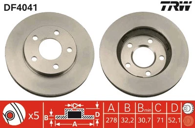 Disco de freno TRW DF4041 para BUICK, BUICK (SGM), CHEVROLET, OLDSMOBILE, OPEL, PONTIAC, VA Foto 1 de 3