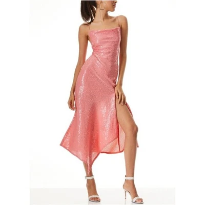 Платье миди женское Alice + Olivia Harmony размер 2 розовое с блестками асимметричное с ремешками  - Изображение 1 из 4