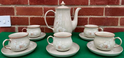 Denby vintage Stoneware Daybreak Coffee Pot & 5 Cups / Saucers Lovely condition - Image 1 of 4