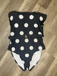 Traje de baño Apt 9 lunares de una pieza negro blanco halter con cinturón retro S - Imagen 1 de 7