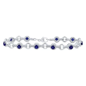 Brazalete tenis para mujer de plata de ley 925 blanco con zafiro simulado redondo de 7 quilates - Imagen 1 de 4