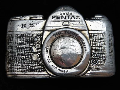 PI13101 VINTAGE AÑOS 70 RECORTADA **CÁMARA ASAHI PENTAX KX** HEBILLA DE CINTURÓN DE PELTRE Foto 1 de 2